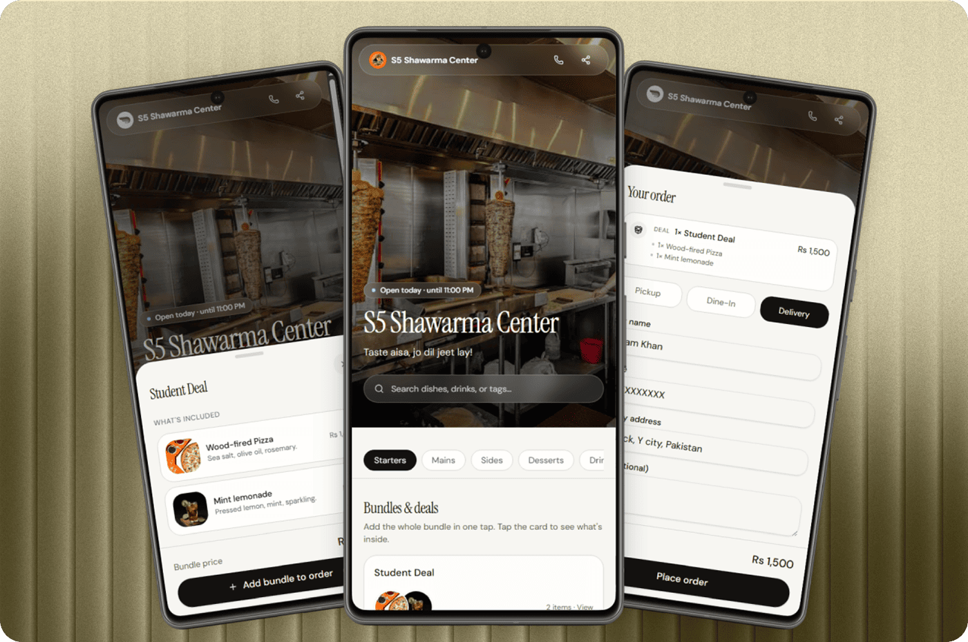 different images of different phases of public menu of restaurant ordering made with plato