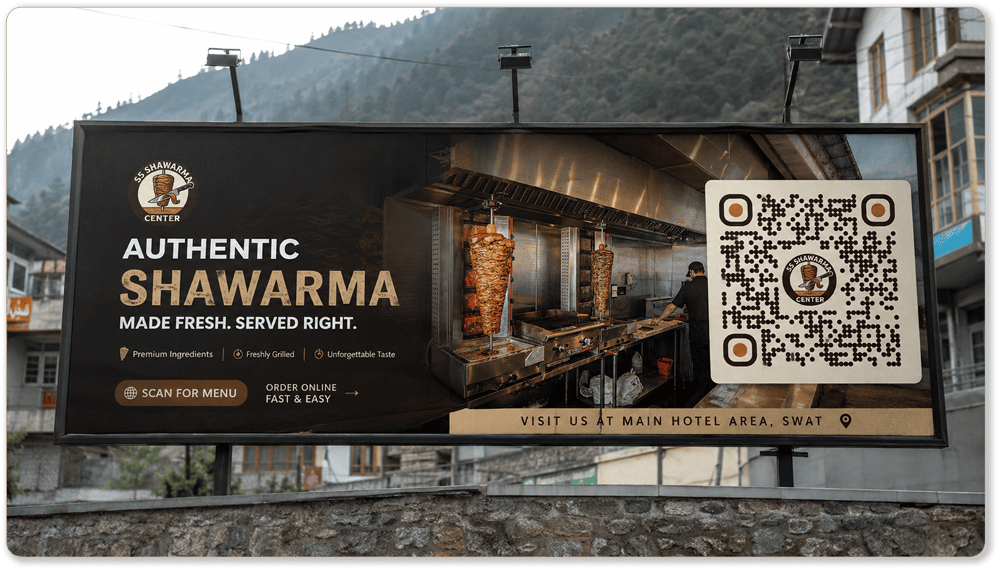billboard for demo with qr code to demonstrate the use of plato online menu