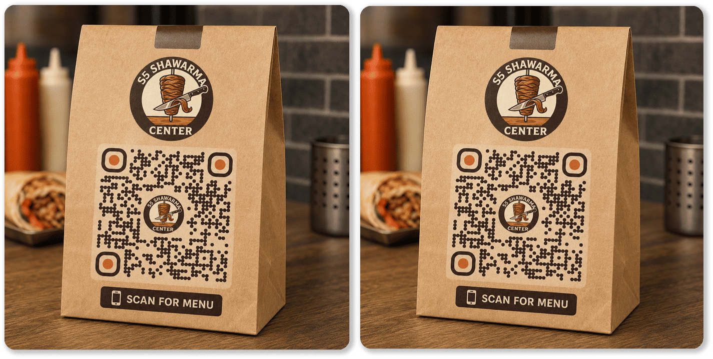 packaging of food item for demo with qr code to demonstrate the use of plato online menu